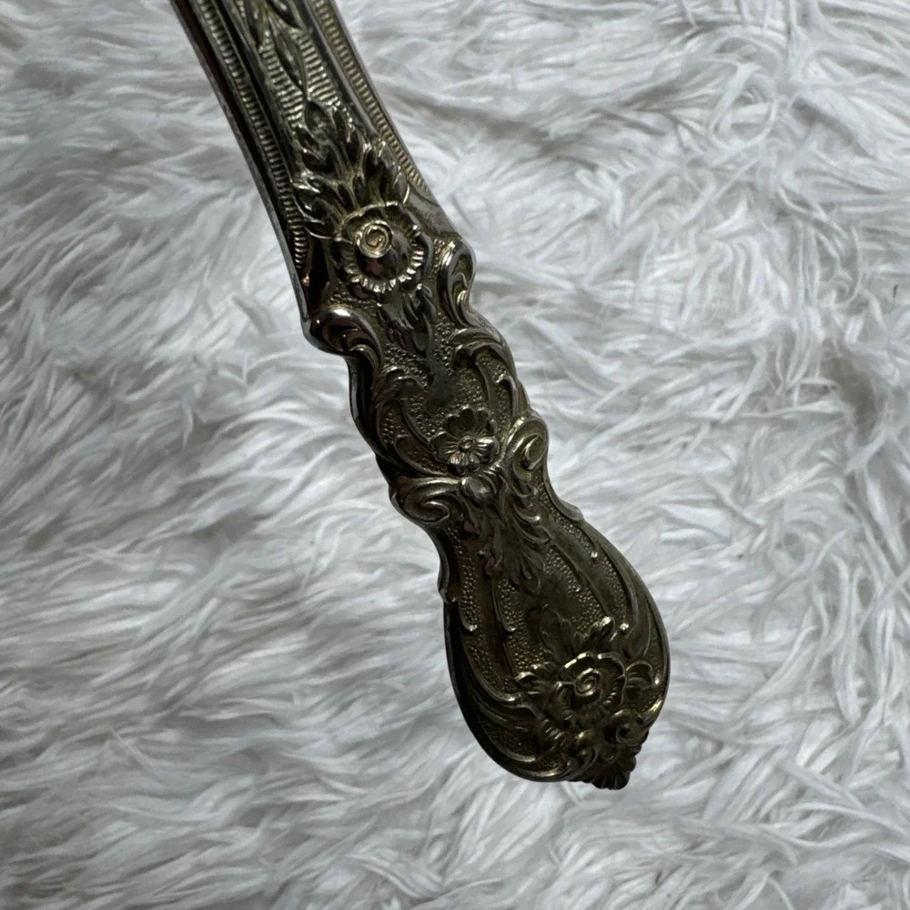 Antique Art Nouveau Handheld Vanity Mirror Floral Brass Motif Design Mid Century